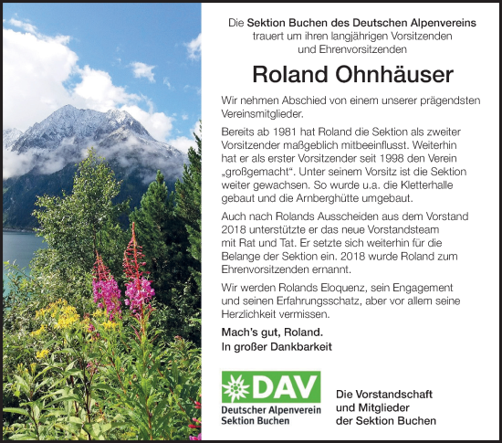 Traueranzeige von Roland Ohnhäuser von Fränkische Nachrichten