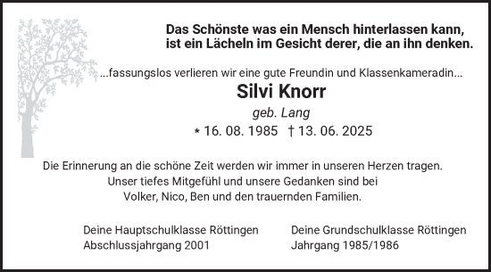 Traueranzeige von Silvi Knorr von Fränkische Nachrichten