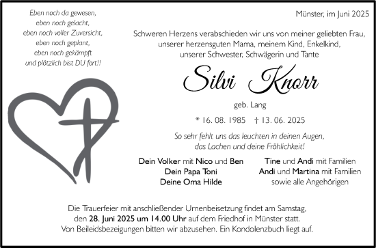 Traueranzeige von Silvi Knorr von Fränkische Nachrichten