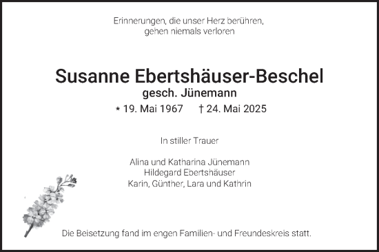 Traueranzeige von Susanne Ebertshäuser-Beschel von Mannheimer Morgen