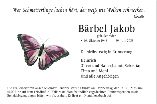 Traueranzeige von Bärbel Jakob von Mannheimer Morgen