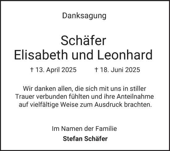 Traueranzeige von Elisabeth Schäfer von Bergsträßer Anzeiger