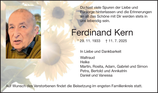 Traueranzeige von Ferdinand Kern von Fränkische Nachrichten