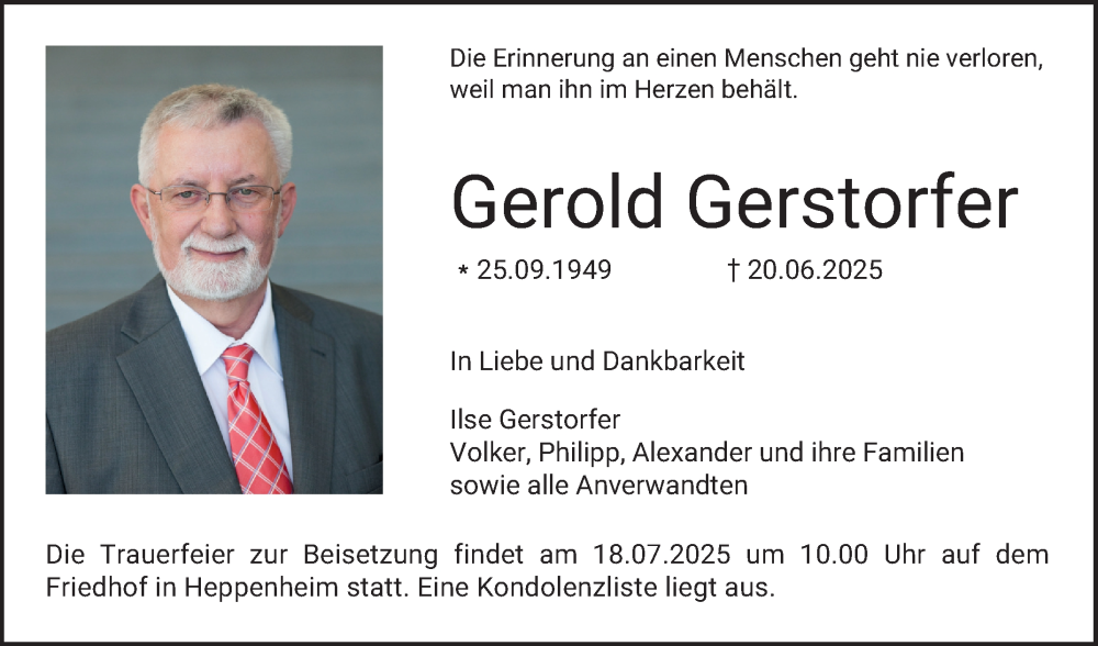  Traueranzeige für Gerold Gerstorfer vom 05.07.2025 aus Bergsträßer Anzeiger