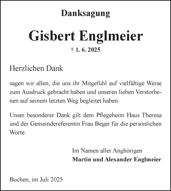 Traueranzeige von Gisbert Englmeier von Fränkische Nachrichten