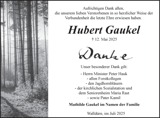 Traueranzeige von Hubert Gaukel von Fränkische Nachrichten