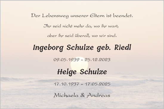 Traueranzeige von Ingeborg Schulze von Mannheimer Morgen