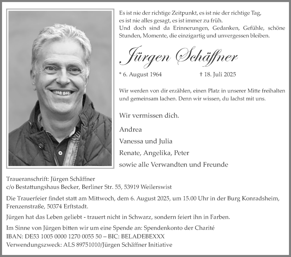  Traueranzeige für Jürgen Schäffner vom 26.07.2025 aus Mannheimer Morgen
