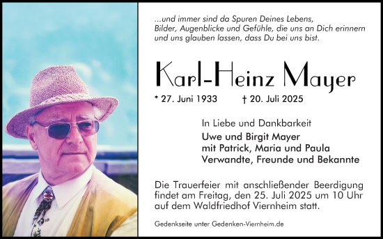 Traueranzeige von Karl-Heinz Mayer von Mannheimer Morgen