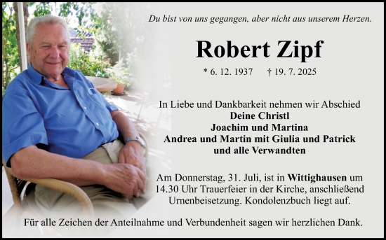 Traueranzeige von Robert Zipf von Fränkische Nachrichten