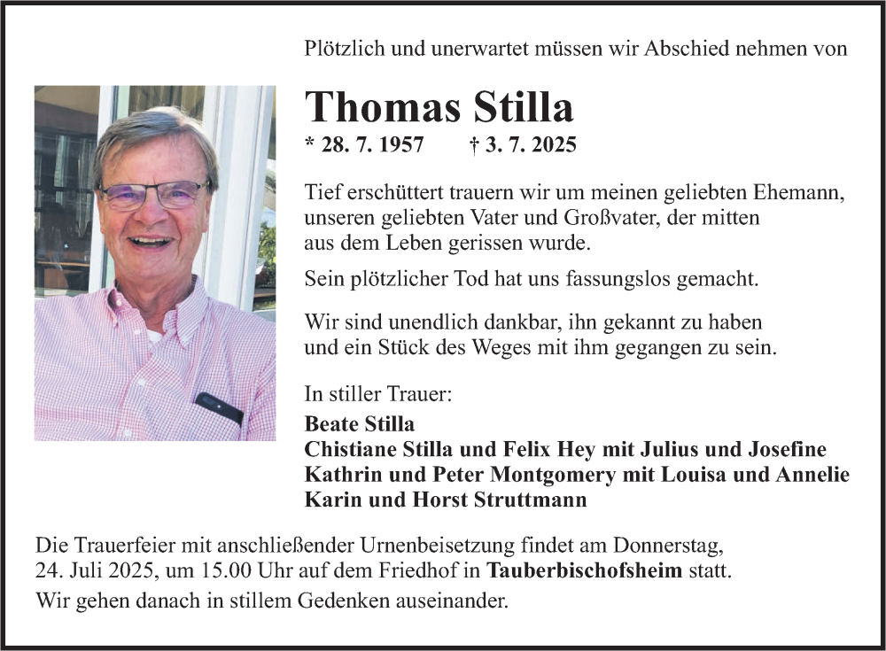  Traueranzeige für Thomas Stilla vom 19.07.2025 aus Fränkische Nachrichten