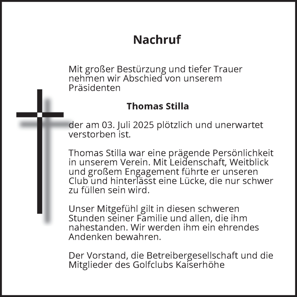  Traueranzeige für Thomas Stilla vom 12.07.2025 aus Fränkische Nachrichten