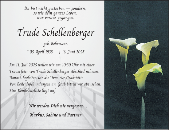 Traueranzeige von Trude Schellenberger von Mannheimer Morgen