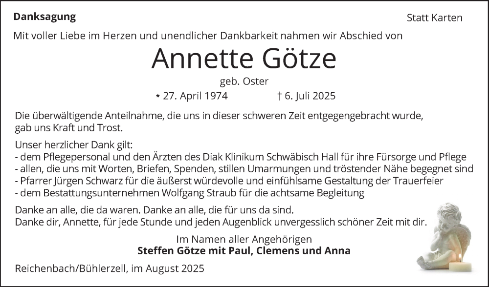  Traueranzeige für Annette Götze vom 23.08.2025 aus Bergsträßer Anzeiger
