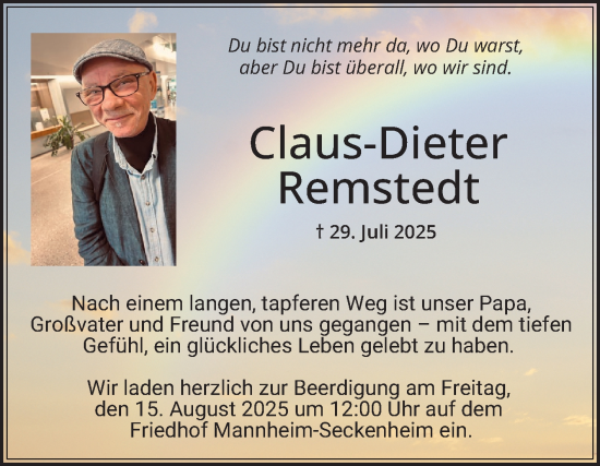 Traueranzeige von Claus-Dieter Remstedt von Mannheimer Morgen