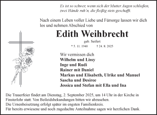 Traueranzeige von Edith Weihbrecht von Fränkische Nachrichten