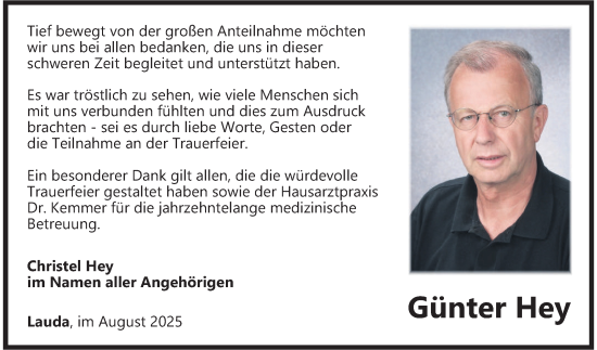 Traueranzeige von Günter Hey von Fränkische Nachrichten