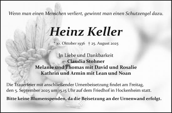 Traueranzeige von Heinz Keller von Schwetzinger Zeitung