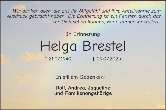 Traueranzeige von Helga Brestel von Bergsträßer Anzeiger