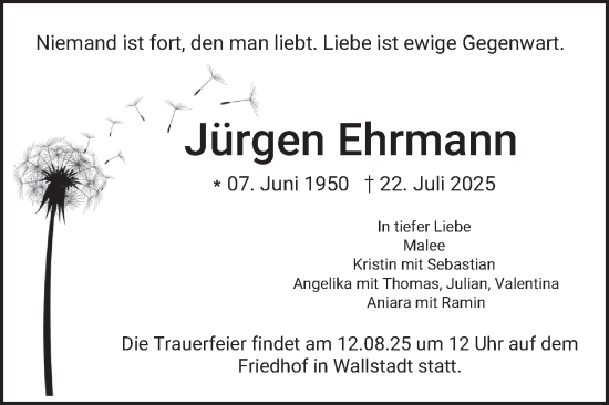 Traueranzeige von Jürgen Ehrmann von Mannheimer Morgen