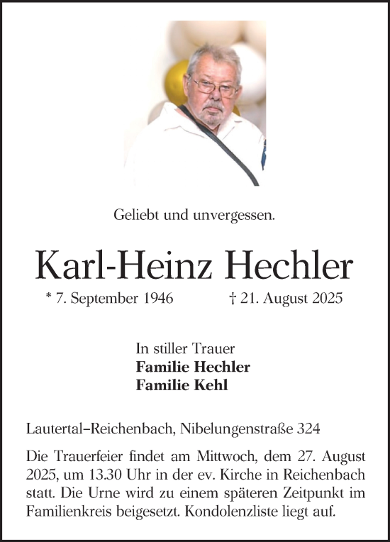 Traueranzeige von Karl-Heinz Hechler von Bergsträßer Anzeiger