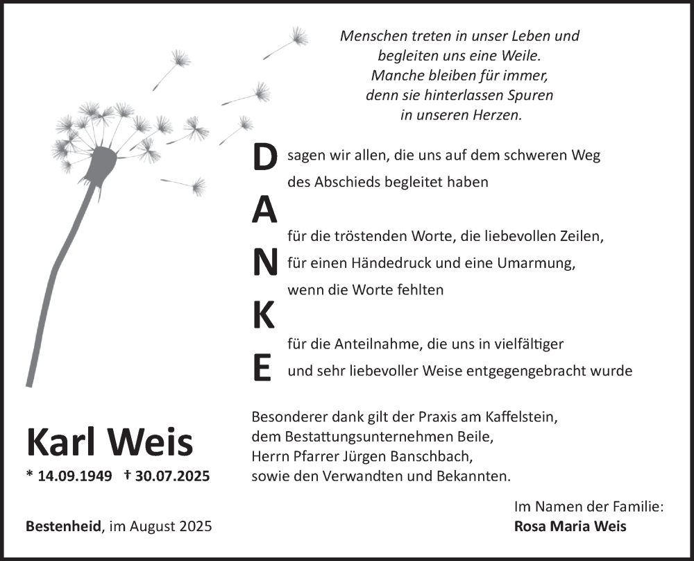  Traueranzeige für Karl Weis vom 30.08.2025 aus Fränkische Nachrichten