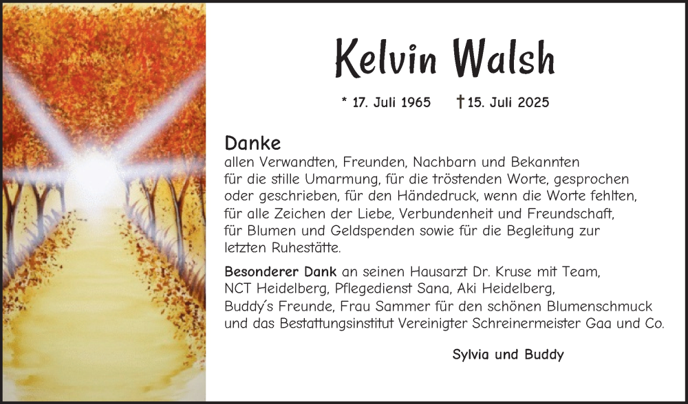  Traueranzeige für Kelvin Walsh vom 16.08.2025 aus Schwetzinger Zeitung