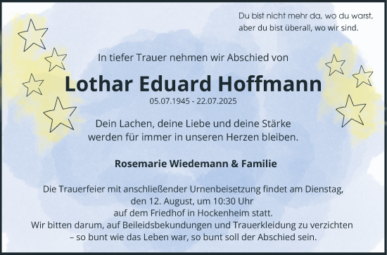 Traueranzeige von Lothar Eduard Hoffmann von Schwetzinger Zeitung