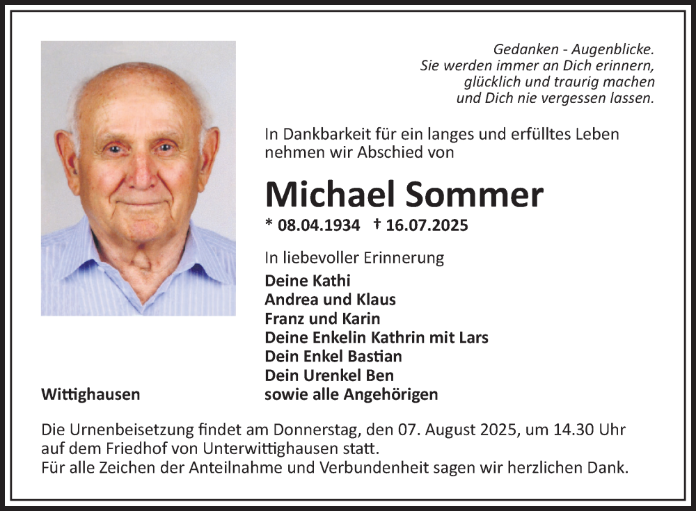  Traueranzeige für Michael Sommer vom 02.08.2025 aus Fränkische Nachrichten