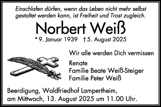 Traueranzeige von Norbert Weiß von Mannheimer Morgen