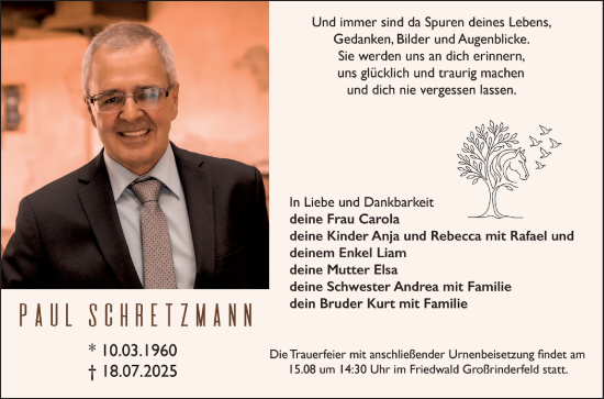 Traueranzeige von Paul Sehretzman von Fränkische Nachrichten
