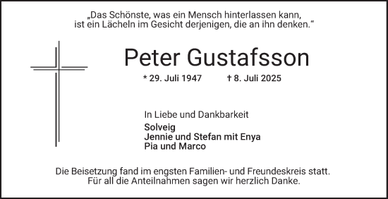 Traueranzeige von Peter Gustafsson von Mannheimer Morgen