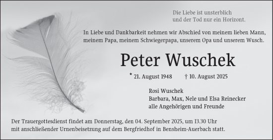 Traueranzeige von Peter Wuschek von Bergsträßer Anzeiger