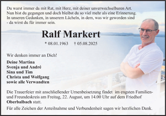 Traueranzeige von Ralf Markert von Fränkische Nachrichten