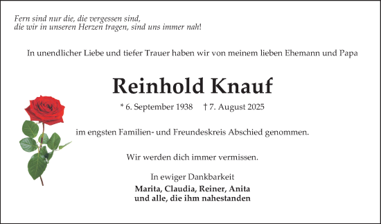 Traueranzeige von Reinhold Knauf von Mannheimer Morgen