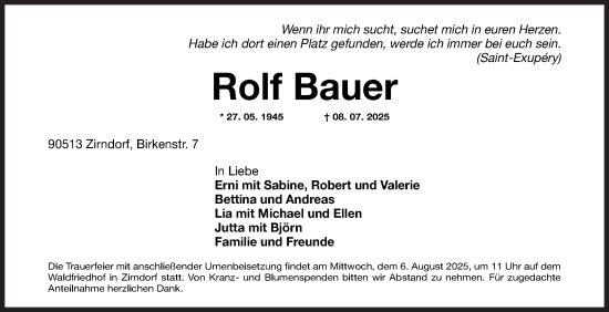 Traueranzeige von Rolf Bauer von Mannheimer Morgen