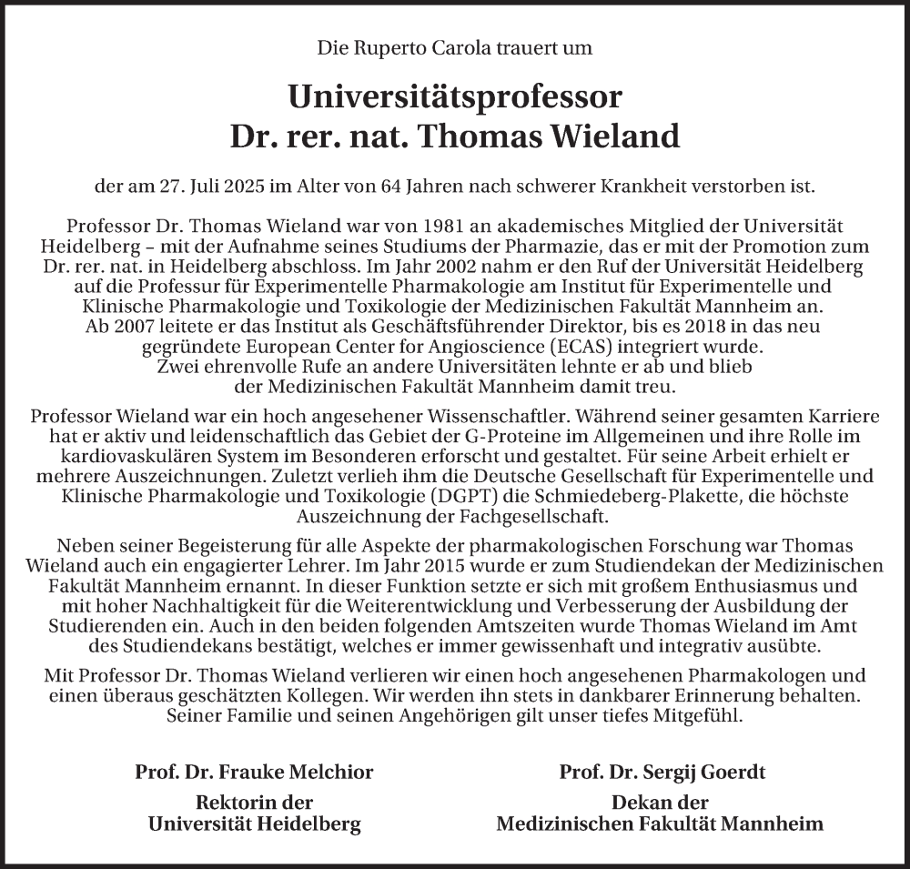  Traueranzeige für Thomas Wieland vom 02.08.2025 aus Mannheimer Morgen
