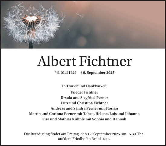 Traueranzeige von Albert Fichtner von Schwetzinger Zeitung