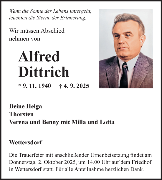 Traueranzeige von Alfred Dittrich von Fränkische Nachrichten