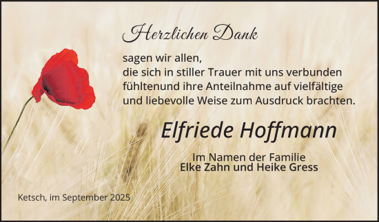 Traueranzeige von Elfriede Hoffmann von Schwetzinger Zeitung