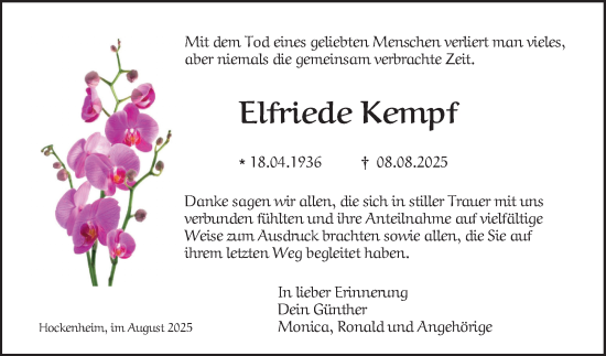 Traueranzeige von Elfriede Kempf von Schwetzinger Zeitung