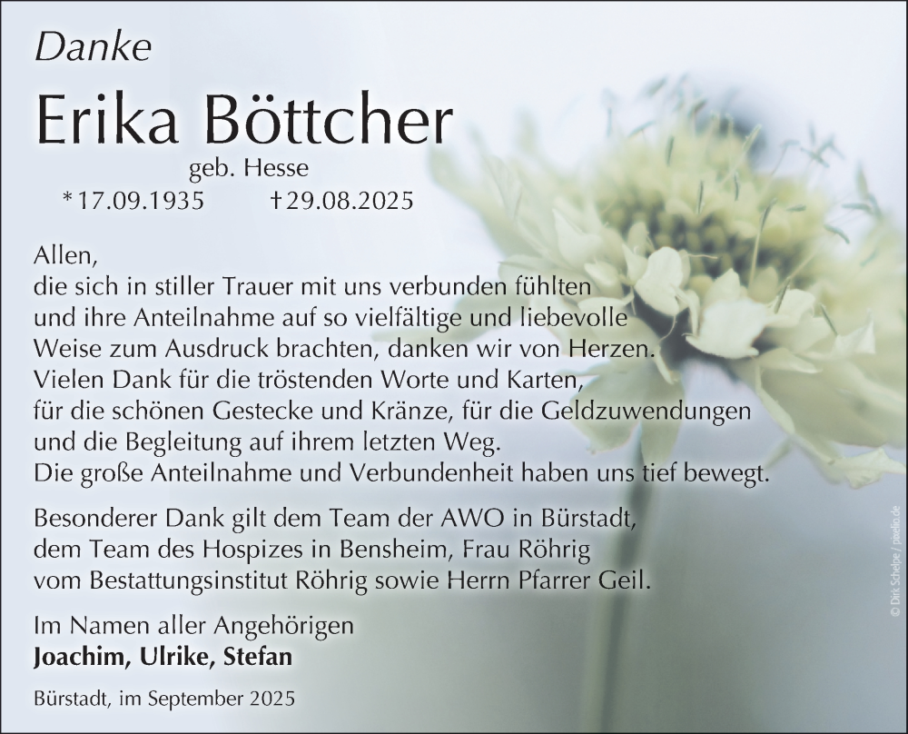  Traueranzeige für Erika Böttcher vom 27.09.2025 aus Mannheimer Morgen