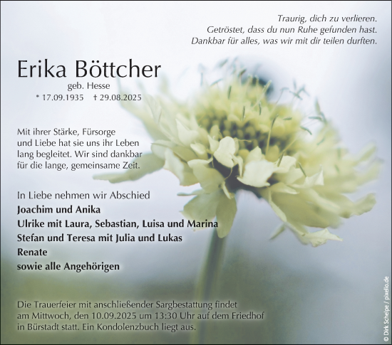 Traueranzeige von Erika Böttcher von Mannheimer Morgen