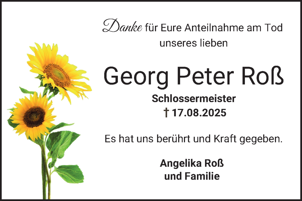  Traueranzeige für Georg Peter Roß vom 13.09.2025 aus Bergsträßer Anzeiger