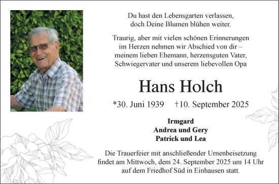 Traueranzeige von Hans Holch von Bergsträßer Anzeiger