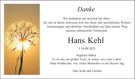 Traueranzeige von Hans Kehl von Bergsträßer Anzeiger