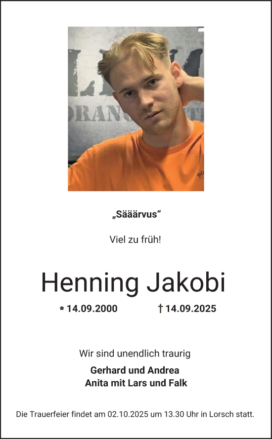 Traueranzeige von Henning Jakobi von Bergsträßer Anzeiger
