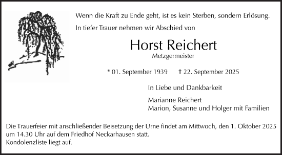 Traueranzeige von Horst Reichert von Mannheimer Morgen