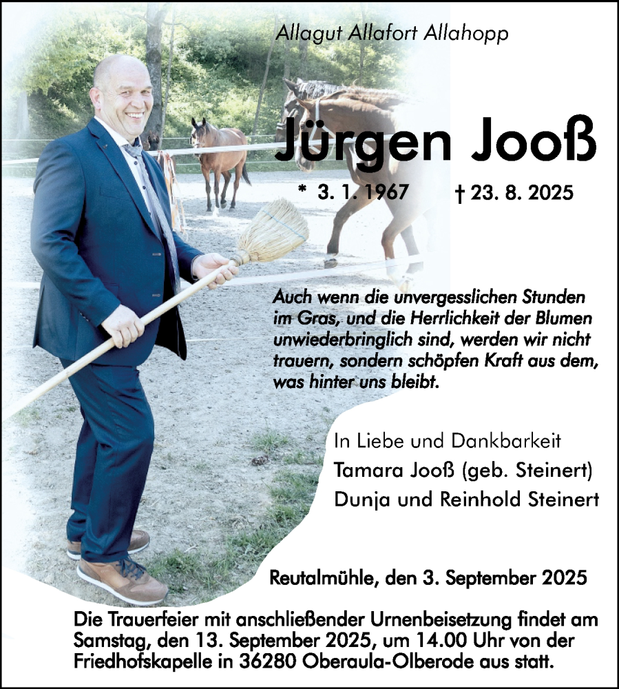  Traueranzeige für Jürgen Jooß vom 03.09.2025 aus Fränkische Nachrichten