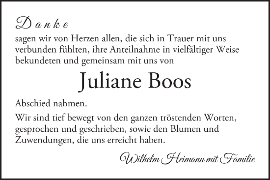Traueranzeige von Juliane Boos von Bergsträßer Anzeiger
